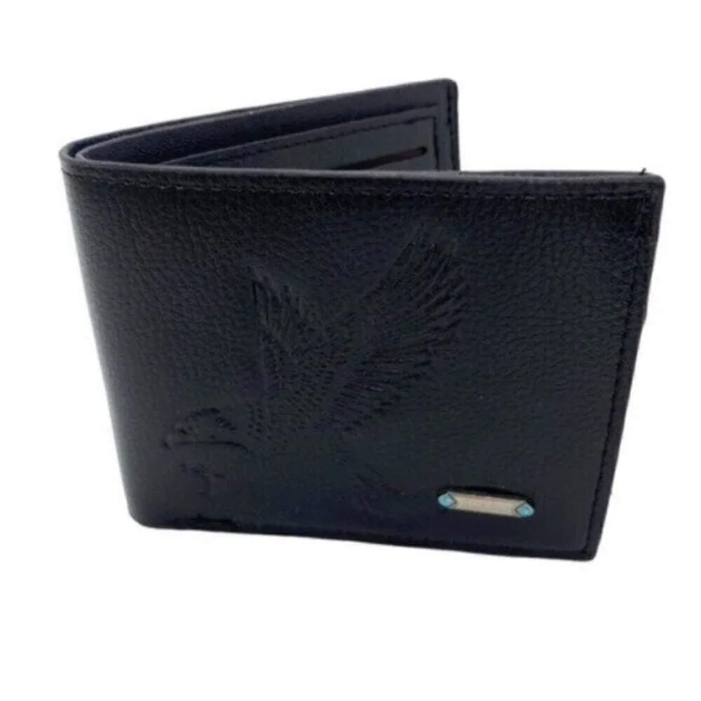 Eagle Embossed Black Faux Leather Mens Bifold Wallet